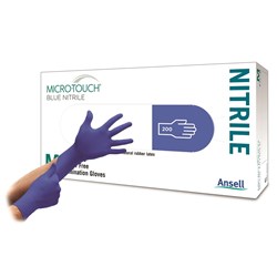 Ansell Gloves - Microtouch Blue Nitrile - Powder Free - Non Sterile - Medium, 200-Pack