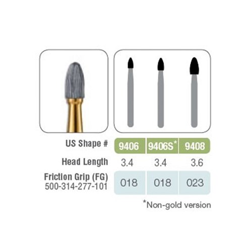Kerr Jet Tungsten Carbide Bur - 9406-018 - Fine Finish Egg - High Speed, Friction Grip (FG), 5-Pack