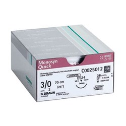 Aesculap Suture Monosyn Quick, Undyed, 5/0, DSMP13, 3/8 Circle Reverse Cutting Micro Point, 45cm x 36-Pack