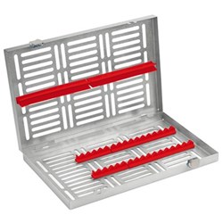 Locking tray 15 instruments standard w silicone insert Red