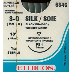 SUTURE Ethicon Silk 24mm 3/0 FS1 3/8 circle reverse cut x12
