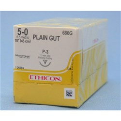 SUTURE Ethicon Plain Gut 13mm 5/0 P3 3/8 circ reverse cut 12
