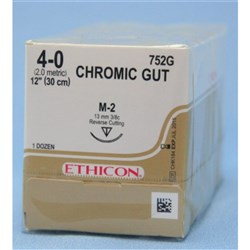 SUTURE Ethicon Chromic Gut 4/0 13mm M2 3/8 Circ rev cut x 12