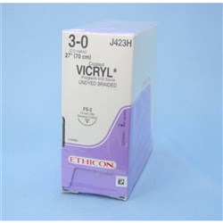 SUTURE Ethicon Vicryl 19mm 3/0 FS2 3/8 circle reverse cut x36