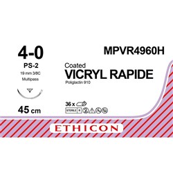 SUTURE Ethicon Vicryl Rap 4/0 19mm PS2 3/8 Cir Rev Cut 45cm
