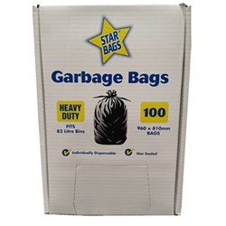 Bag Garbage Black 82 Litre 960 x 810cm Pack of 100