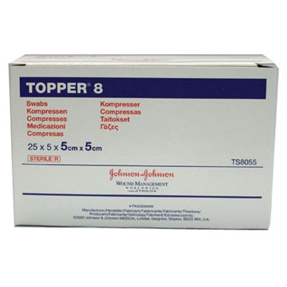 JJTS8055 TOPPER Gauze Sterile 5 x 5cm Carton of 25 Packs of 5
