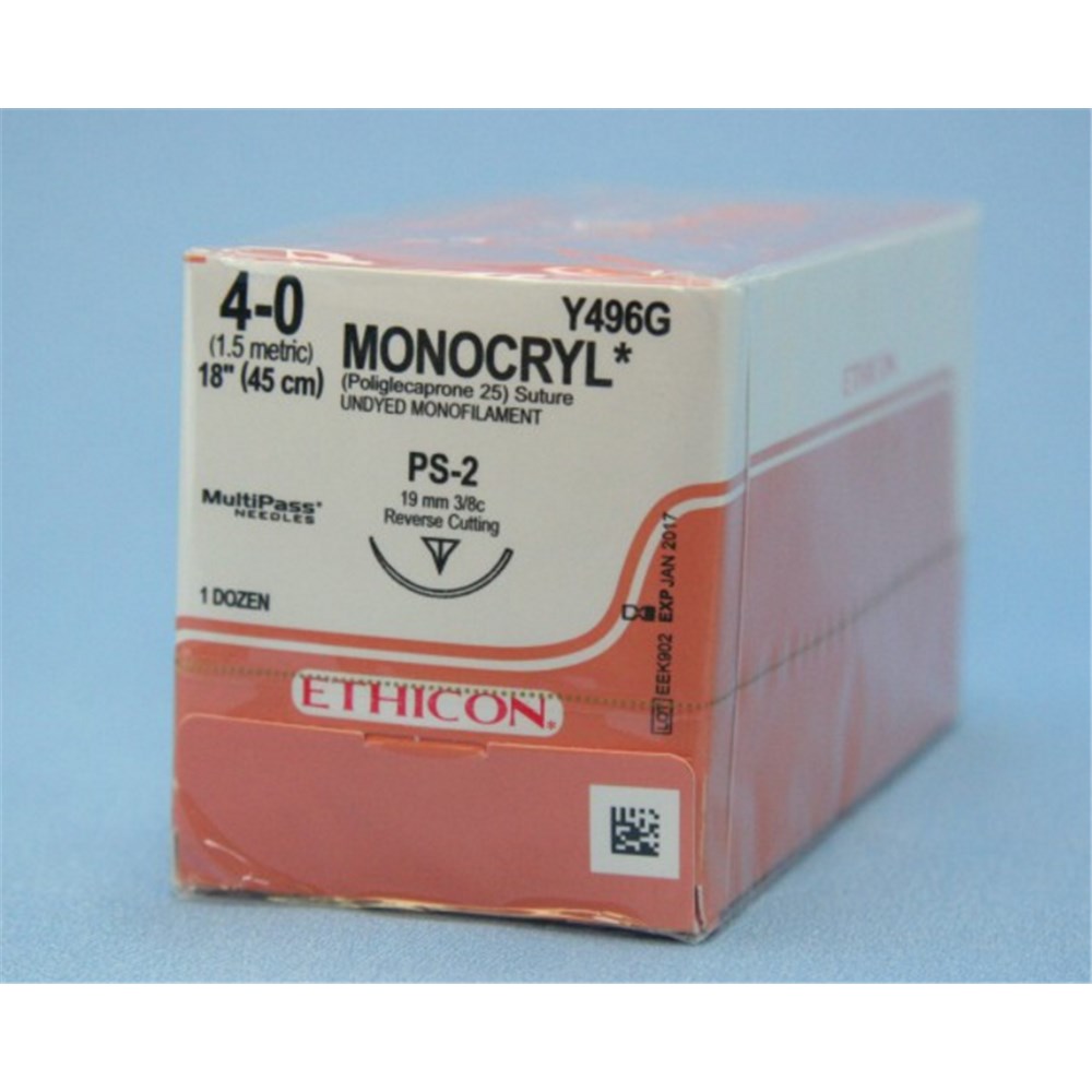 JJ-Y496G - SUTURE Ethicon Monocryl 45cm U/D 4/0 PS2 x 12 - Henry Schein  Australian dental products, supplies and equipment