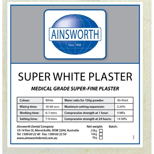 A1-AISWP20B - AINSWORTH Superwhite Plaster 20kg Bag