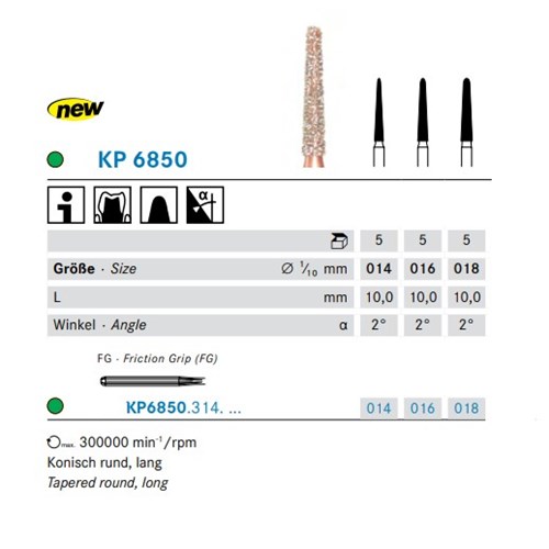 DKP6850314018X5 DIAO Diamond Bur FG #KP6850-018 Taper Round-End Long