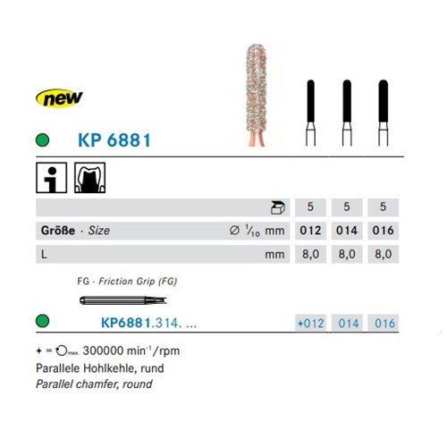 DKP6881314012X5 DIAO Diamond Bur FG #KP6881-012 Round Parallel Chamfer