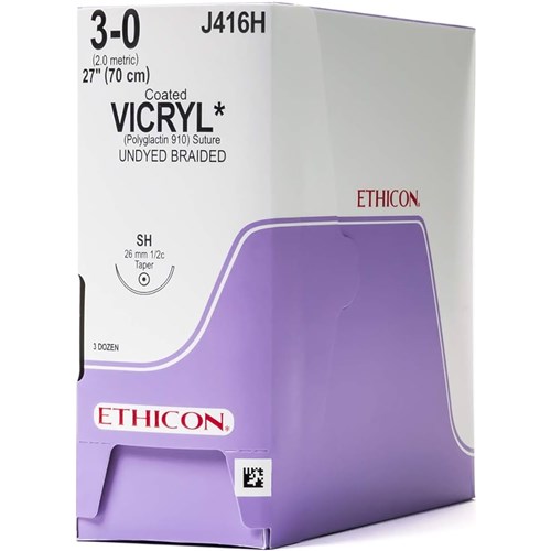 JJ-J416H - SUTURE Ethicon Vicryl 26mm 3/0 SH 1/2 cir U/D taper point x36