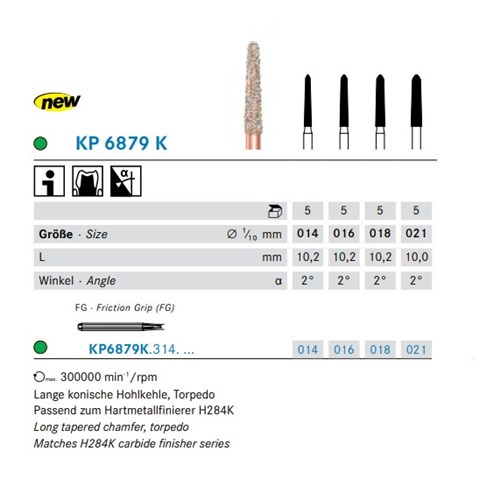 DKP6879K314014X5 - DIAO Diamond FG Bur #KP6879K-014 Torpedo Long Taper Chamfer