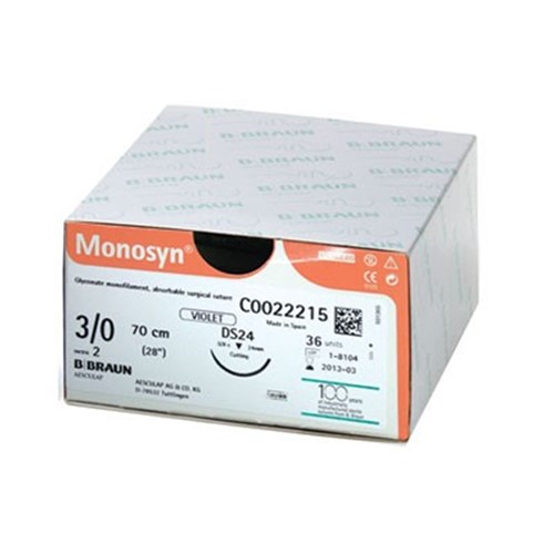 Aesculap Suture MONOSYN, Violet, HR26, 4/0, 1/2 Cricle Taper 26mm, 70cm x 36-Pack