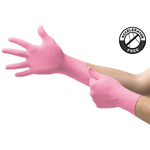 Ansell Gloves - Microtouch Nitrafree - Pink - Nitrile - Non-Latex - Powder Free - Small, 100-Pack