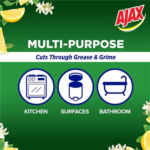 AJAX SPRAYn'WIPE - MultiPurpose Antibacterial Disinfectant - Lemon Citrus - 500ml Trigger Spray Recycled Bottle, 8-Pack