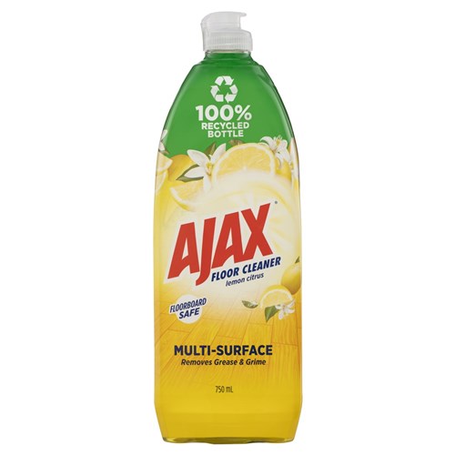 AJAX FLOOR CLEANER - Multi Surface - Lemon Citrus - 750ml Recycled Bottle, 8-Pack