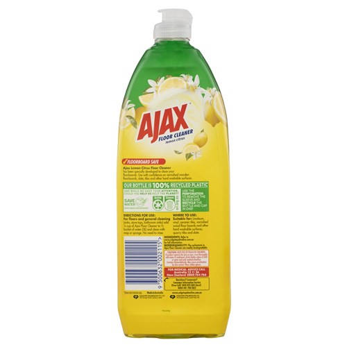 AJAX FLOOR CLEANER - Multi Surface - Lemon Citrus - 750ml Recycled Bottle, 8-Pack