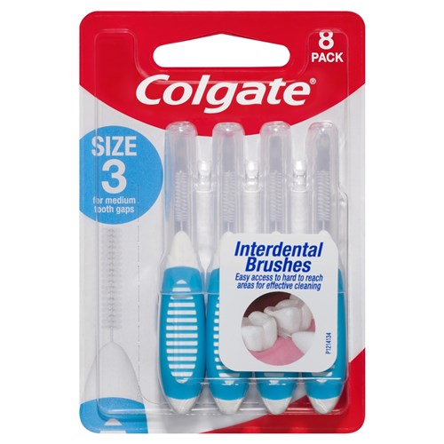 Colgate Interdental Brushes - Size 3 - 8 Brushes per Pack, 6-Packs