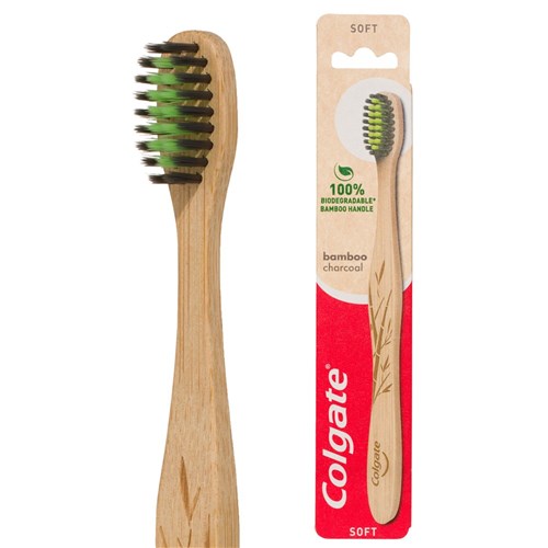 Colgate Manual Toothbrush - Bamboo Handle - Charcoal Brush - Soft Bristles, 6-Pack