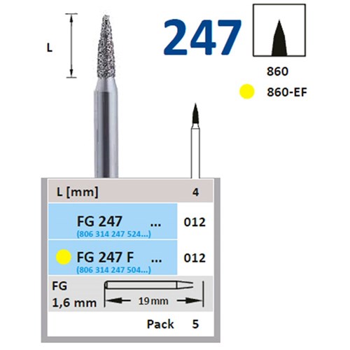 Horico Diamond Bur - 247-012 - Flame Pointed - High Speed, Friction Grip (FG), 1-Pack