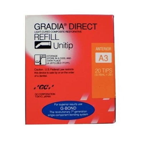 GC GRADIA DIRECT Anterior - Light-Cured Composite - Shade A3 - 0.3g Unitips, 20-Pack