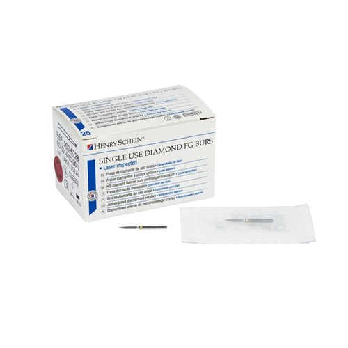 Henry Schein Diamond Bur - 249-012XF - Flame - Sterile - Single Patient - High Speed, Friction Grip (FG), 25-Pack