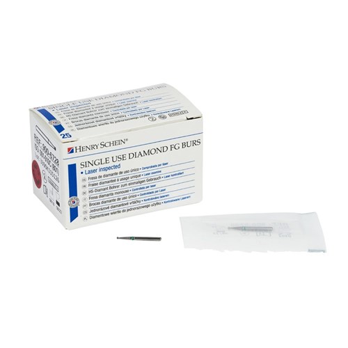 Henry Schein Diamond Bur - 001-010M - Round - Sterile - Single Patient - High Speed, Friction Grip (FG), 25-Pack