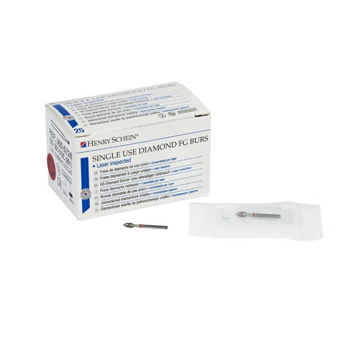 Henry Schein Diamond Bur - 257-020M - Bud - Sterile - Single Patient - High Speed, Friction Grip (FG), 25-Pack