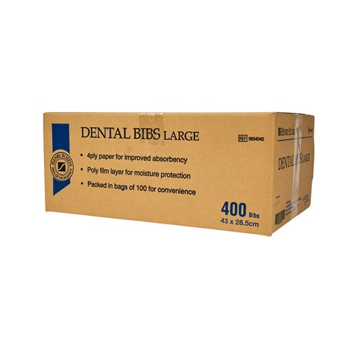 HS9884945 HS Dental Bibs Large 4ply paper 28.5 x 43cm CTN of 400