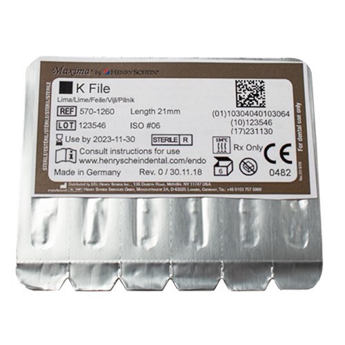 Henry Schein Maxima Pre-Sterile K File - Length 31mm - Size 50, 6-Pack