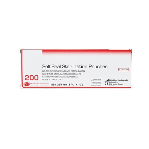 DE Self Seal Sterilisation Pouches - 89mm x 254mm, 200-Pack