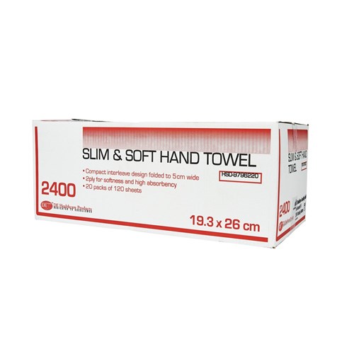 DE Slim & Soft Hand Towel - 2ply - 19.3mm x 26cm, 2400 Sheets