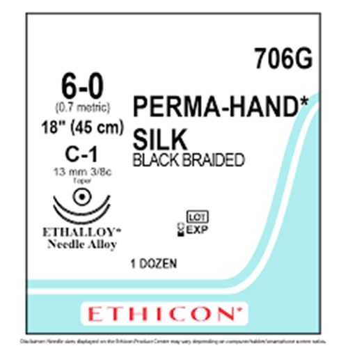 Johnson & Johnson Sutures ETHICON, Silk, 13mm, 6/0, C1 3/8 Circle Taper Point, 12-Pack