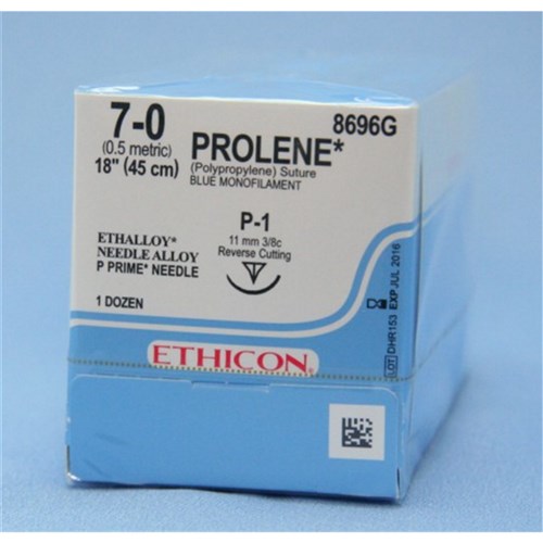 SUTURE Ethicon Prolene 10.5mm 7/0 P1 3/8 Blue Cir Revcut x12
