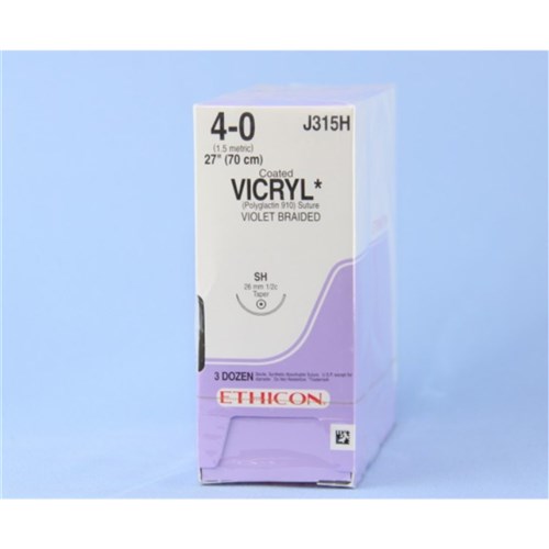 SUTURE Ethicon Vicryl 26mm 4/0 SH 1/2 circle taper point x 36