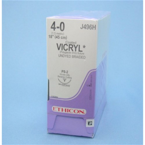SUTURE Ethicon Vicryl 19mm 4/0 PS2 3/8 circle reverse cut x36
