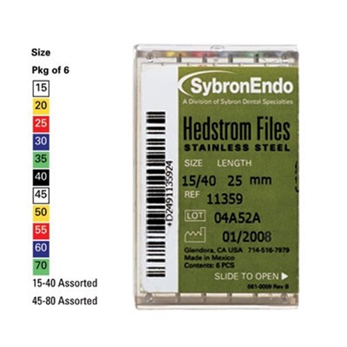 Hedstrom File 25mm Size 15-40 Assorted Pack of 6