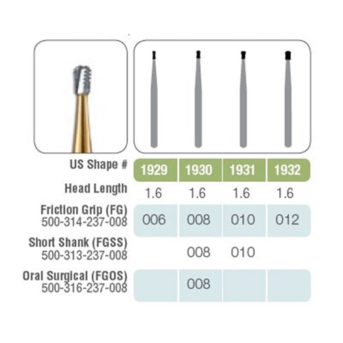 Kerr Jet Tungsten Carbide Bur - 1931-010 - Pear Fine Cross Cut - High Speed, Friction Grip (FG), 100-Pack