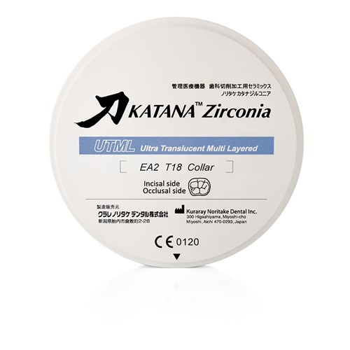 Katana Zirconia Disc - UTML - Shade EA2 - Collar - 18mm/98.5mm