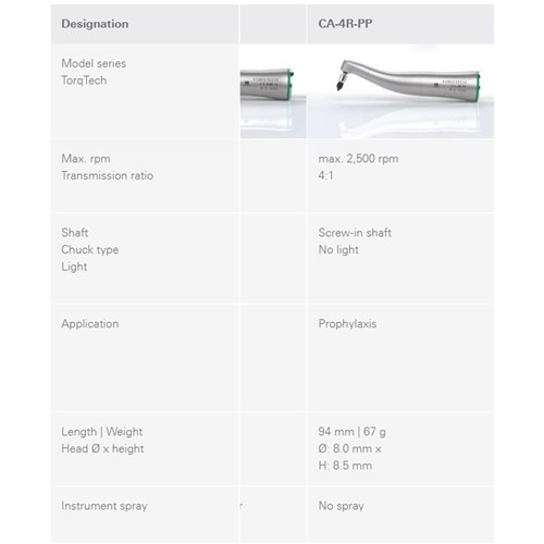 Morita TorqTech Series Handpiece - CA-4R-PP - Contra Angle - Green Band - 4:1 Speed - Prophylaxis - Non-Optic