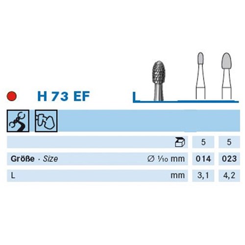 Komet Tungsten Carbide Bur - 73EF-014 - Cutter Normal - Straight (HP), 5-Pack