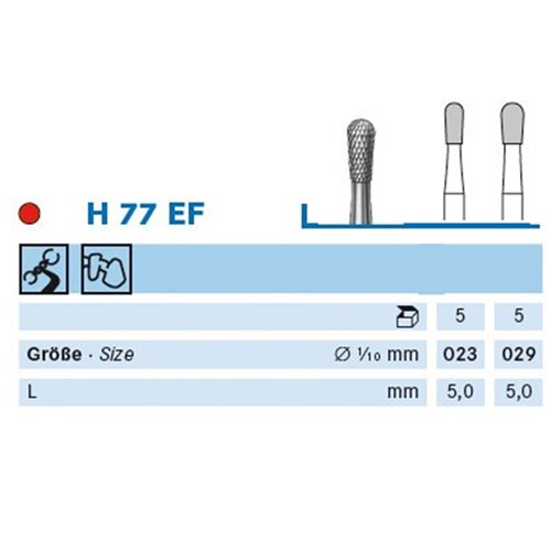 Komet Tungsten Carbide Bur - H77EF-023 - Cutter Normal - Straight (HP), 5-Pack