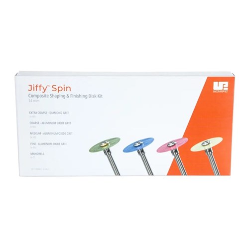 Ultradent Jiffy Spin Disk - Shaping and Finishing Discs - Starter Kit - 14mm, 200-Pack and 2 Mandrels