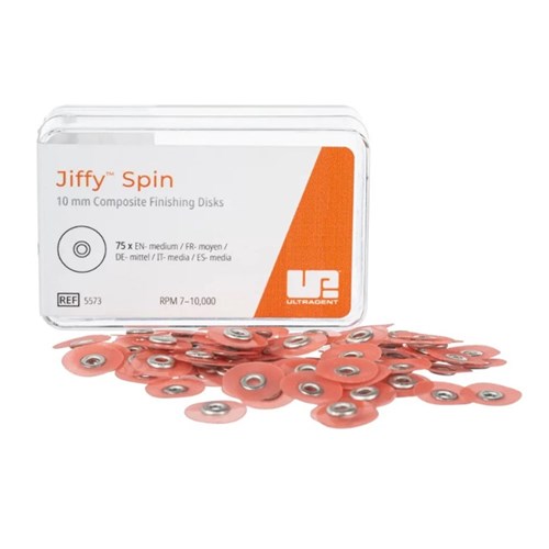 Ultradent Jiffy Spin Disk - Shaping and Finishing Discs- 10mm - Red - Medium, 75-Pack