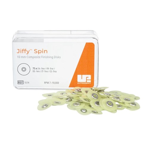 Ultradent Jiffy Spin Disk - Shaping and Finishing Discs - 10mm - Yellow - Fine, 75-Pack