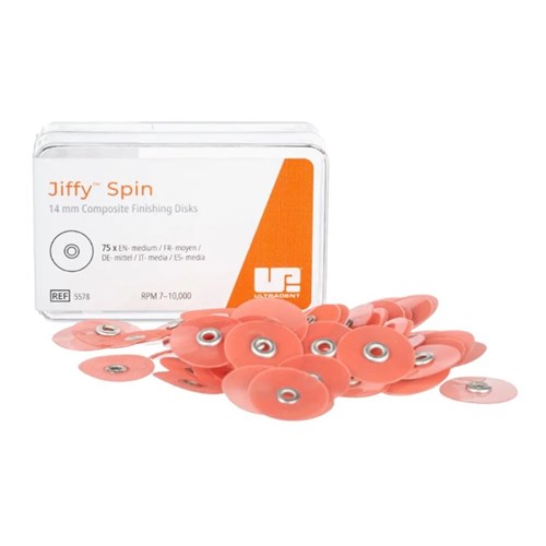 Ultradent Jiffy Spin Disk - Shaping and Finishing Discs - 14mm - Red - Medium, 75-Pack