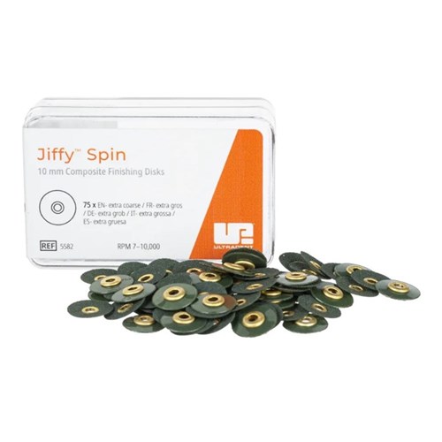 Ultradent Jiffy Spin Disk - Shaping and Finishing Discs - 10mm - Green - Extra Coarse, 75-Pack